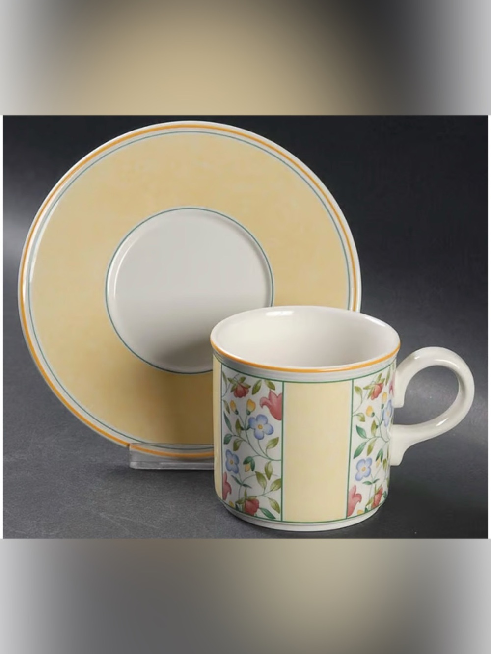 Villeroy and Boch “Virginia” Yellow Floral Porcelain Coffee Mug and Saucer NEW
